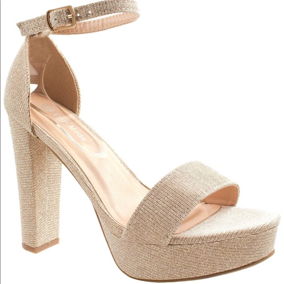 Shoes - Champagne Platform Heel, Block Heel